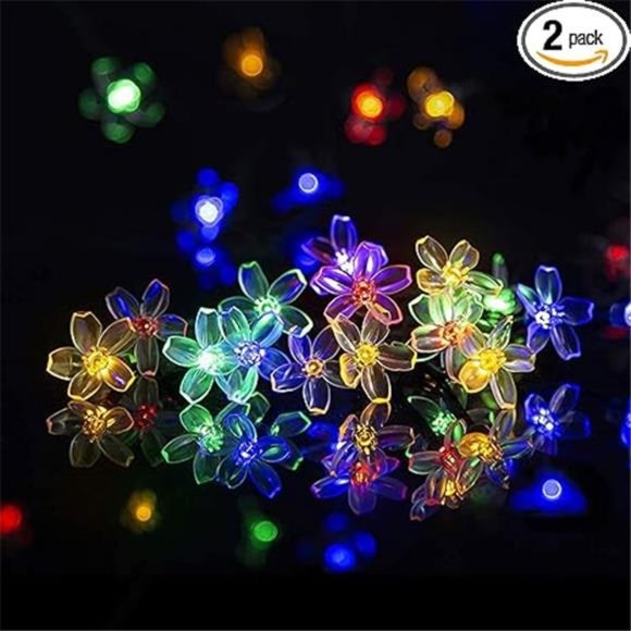 Solar Flower String Lights, 2 Pack Each 23ft 50LED Solar Fairy Flower Lights - Picture 8 of 8